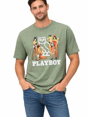 OVO x Playboy Green Graphic T-Shirt Owl Bunny Girls Logo Size L Men’s New